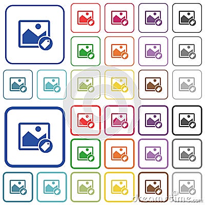 Image tagging outlined flat color icons Stock Photo