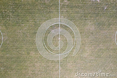 Aerial/drone view of a soccer/football field center circle at sports field complex near Ontario, Canada. Stock Photo