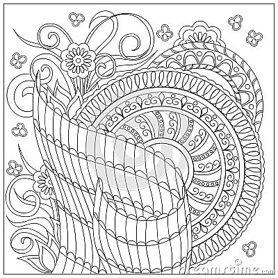 Image with tangled mandalas and flowers Vector Illustration