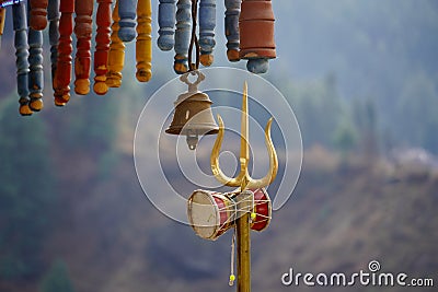 Close view of shiva's trishul and damroo hindu god shiva symbol Stock Photo