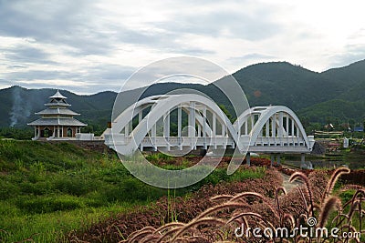 Image of The Tha Chomphu Railway Bridge or White Bridge Stock Photo