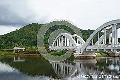 Image of The Tha Chomphu Railway Bridge or White Bridge Stock Photo