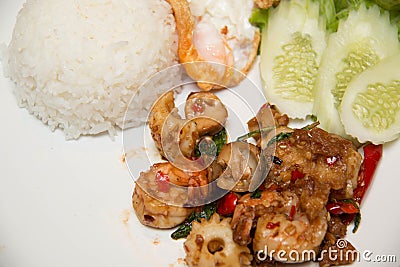 A Image of Thai spicy seafood style with rice Stock Photo