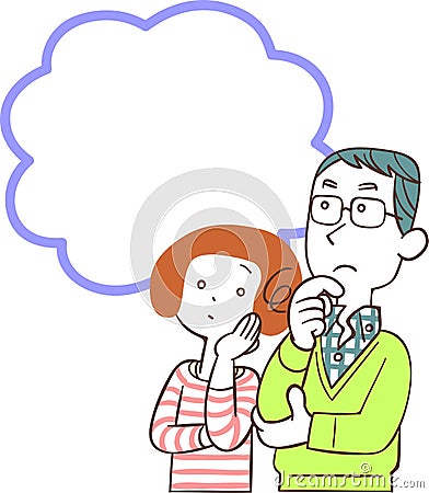 Thinking couple and blank balloon Vector Illustration