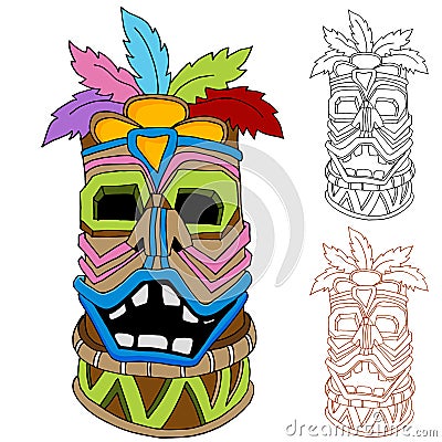 Tiki Tribal Idol Cartoon Drawing Vector Illustration