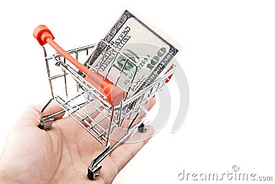 Image of trolley money hand white background Stock Photo