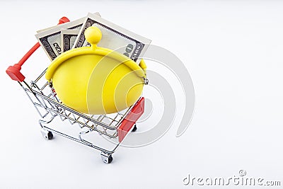 Image of trolley purse money white background Stock Photo