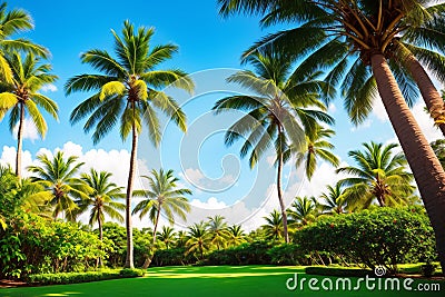 Tropical palm trees together, a beautyful view made with Generative AI Stock Photo