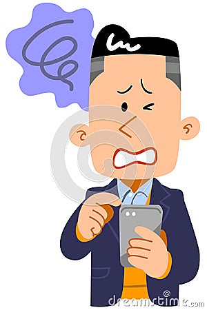 Trouble expression of a young man operating a smartphone Vector Illustration