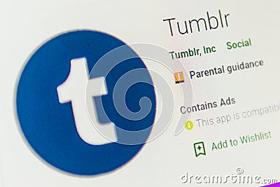 Tumblr App Icon. Selective focus. Editorial Stock Photo