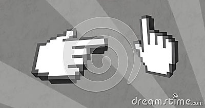 Pixelated hands point in a hypnotic, abstract digital loop. Stock Photo