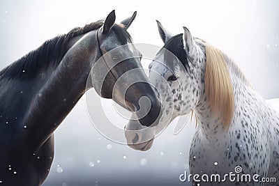 Image of two horses showing their bond. Wildlife Animals. Illustration. Generative AI Stock Photo