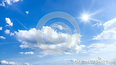 Typical beautiful blue sky sun clouds background Stock Photo