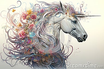 Image of unicorn horse with beautiful patterns and colors., Wildlife Animals., Mythical creatures, Generative AI, Illustration Stock Photo