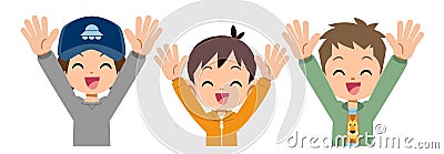Upper body of elementary school boy who is happy with cheers Vector Illustration