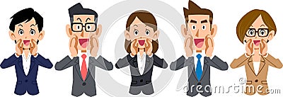 Upper body of five young business people calling out loud Vector Illustration