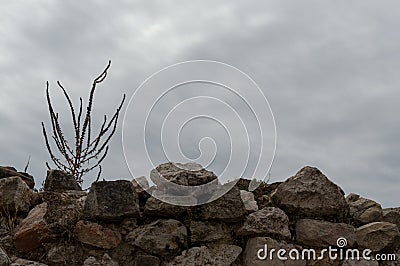 Top of the handmade stone wall Stock Photo