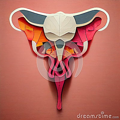 Image of uterus. In vitro fertilization. Collage of the woman reproductive organ made with paper cuts. Color uterus Stock Photo