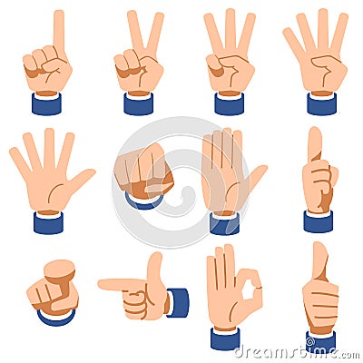 Various hand signs with sleeves Vector Illustration