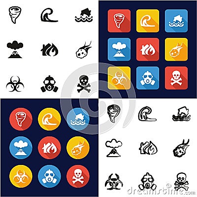 Armageddon All in One Icons Black Vector Illustration