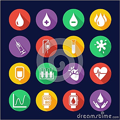 Blood or Blood Pressure Icons Flat Design Circle Vector Illustration