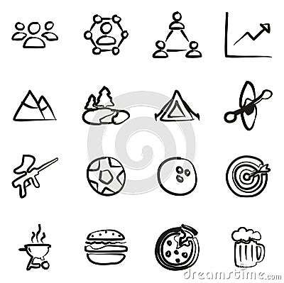 Team Building Icons Freehand Vector Illustration