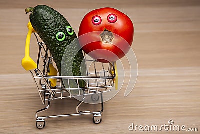 Image of vegetable trolley wooden desk Stock Photo