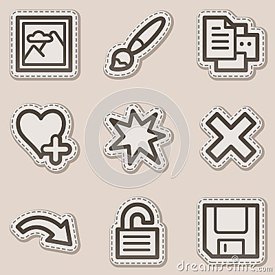 Image viewer web icons set 2, brown sticker Vector Illustration