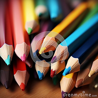 Image Vivid close up colored sharpener pencils, macro shot of pencils Stock Photo