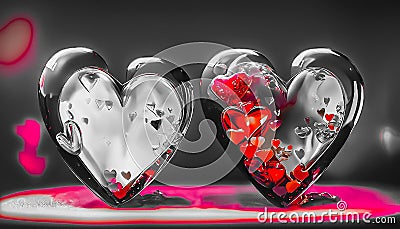 Two clear glass hearts with red accents Stock Photo