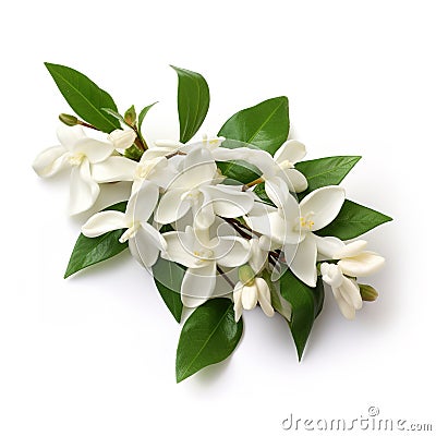 Image of west indian jasmine on white background. Nature. Illustration, Generative AI Stock Photo