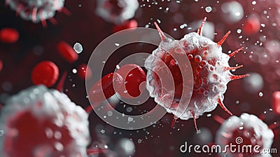 An image of a white cell specifically a neutrophil capturing bacteria in a phagocytosis process. . Stock Photo