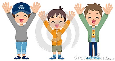 The whole body of an elementary school boy who is pleased with cheers Vector Illustration