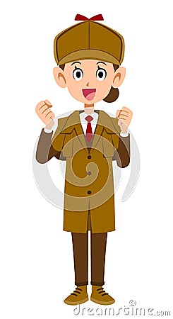 The whole body of a female detective in a guts pose Vector Illustration