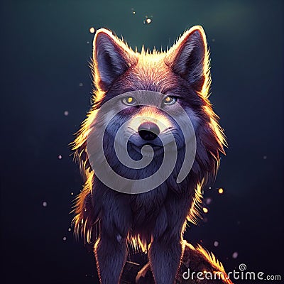 Image of a wolf drawn in Pixar style Cartoon Illustration