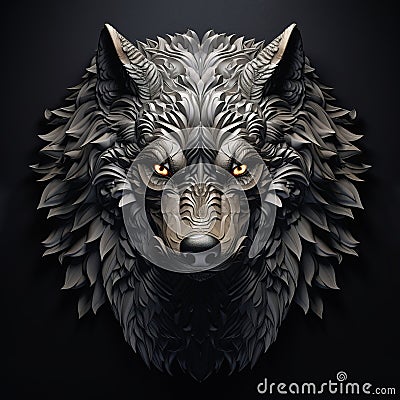 Image of a wolf face that is intricately crafted in three dimensions. Wildlife Animals. Illustration, Generative AI Stock Photo