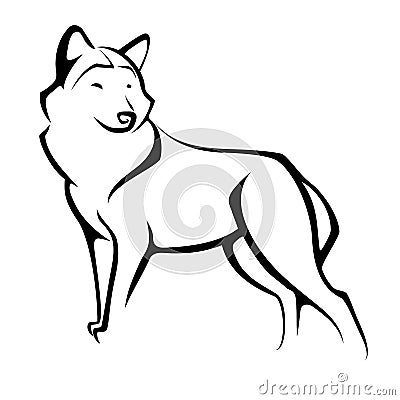 Image of a wolf, vector illustration, tattoo, outline image Vector Illustration