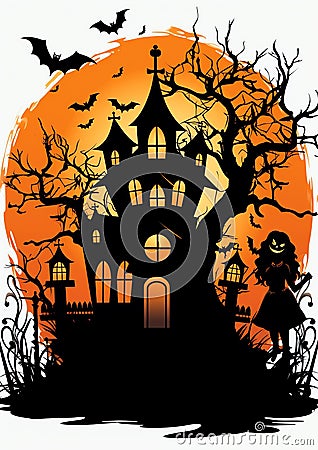 woman decorating a house for halloween halloween frame border Stock Photo