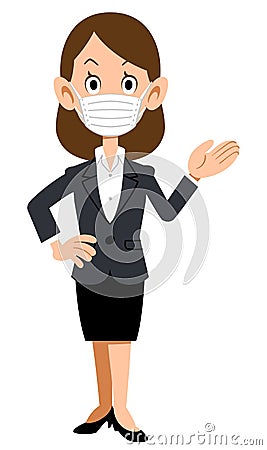 A woman in a suit with a mask, guided by her palm Vector Illustration