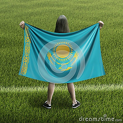 Women and Kazakh flag Stock Photo