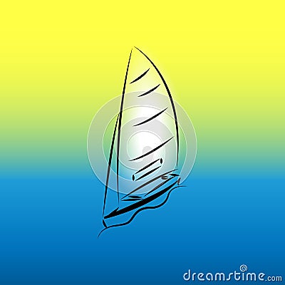 Image of a yacht with black brush strokes on a gradient background Cartoon Illustration