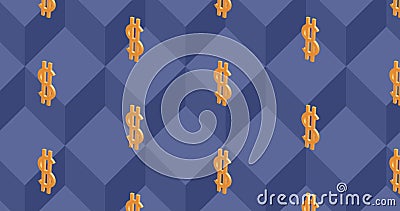 Image of yellow dollar icons repeated over blue cubes Stock Photo