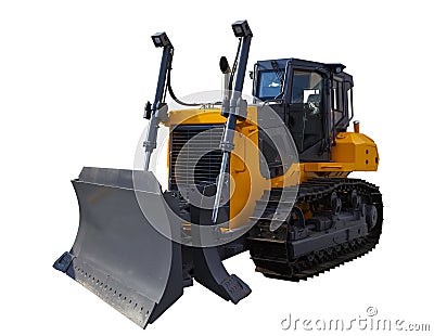 The image of a yellow tractor. Crawler bulldozer. Isolated on white. Stock Photo