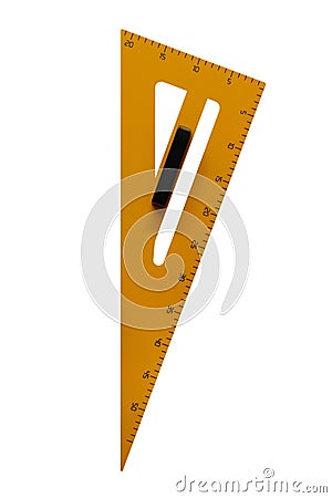 Yellow triangular ruler isolated on white background Stock Photo