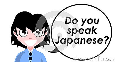 Do you speak Japanese?, question, girl, english, isolated. Stock Photo