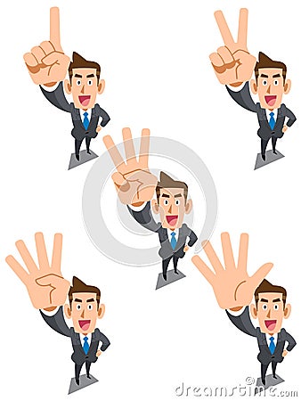 Businessman showing numbers with your fingers Vector Illustration