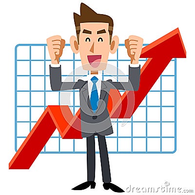A young businessman who is pleased with the performance rise Vector Illustration