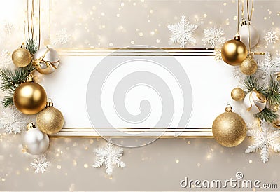 Christmas background with golden balls, white soft flower and ornaments, v7 Stock Photo