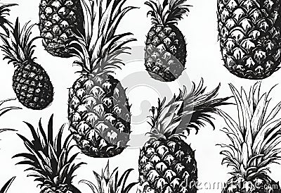 Set of black and colored pineapples isolated on white background. Pineapple design for posters, banners and promotional items Cartoon Illustration