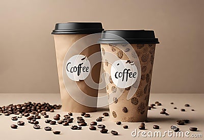 Coffee paper cup mockup, coffee paper mug mock up cover, close-up image Stock Photo